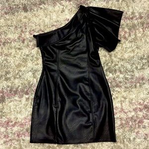 Faux Leather one shoulder mini dress from Elliat